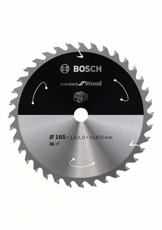 Bosch Akku-Kreissägeblatt Standard for Wood, 165 x 1,5/1 x 15,875, 36 Zähne 2608837682