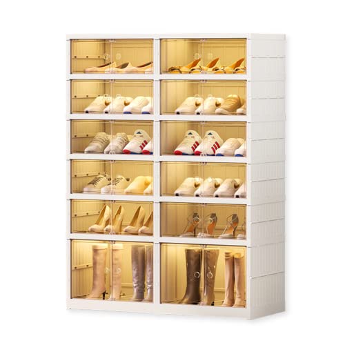 MAGIC SELECT Schuhschrank. Schuhregal Klappbarer mit Durchsichtiger Tür, Schuhaufbewahrung für 24 Paare, 6 Höhen, Schuhorganizer Einfache Montage (Weiß)