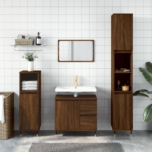 DCRAF Möbelsets, Badezimmermöbel-Sets, 3-teiliges Badezimmermöbel-Set, braune Eiche, Holzwerkstoff