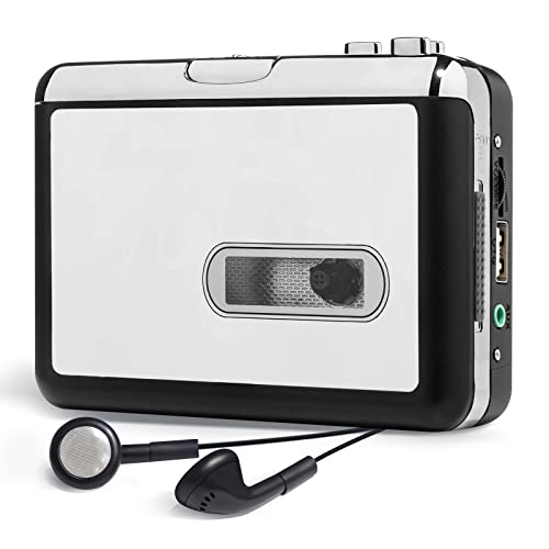 Reshow Tragbarer Kassetten-Player, beste Gesamt-Standalone-USB-Kassette auf MP3-Konverter, Audio-Musik-Kassettenband auf Digital-Konverter-Player (weiß)