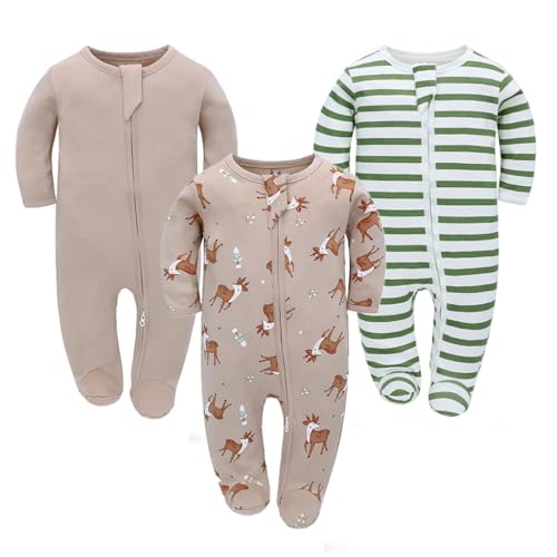 3er-Pack Baby Schlafanzüge Schlafstrampler Kleinkind Baumwolle Mädchen Strampler 2-Wege Reißverschluss Füßchen Pyjamas 9-12 Monate