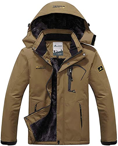 Memoryee Herren wasserdichte Fleece Softshell Jacke Winter Warme Ski Outdoor Jacke Winddicht Multi-Pockets/braun/2XL-Herren