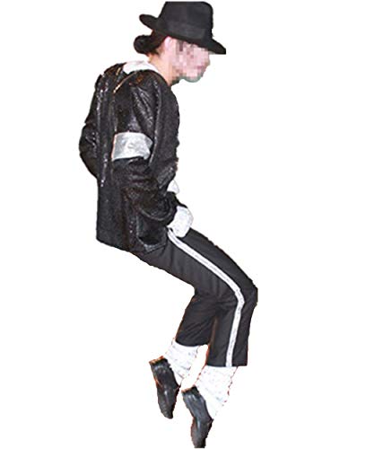 Shuanghao Michael Jackso Herren Damen kinder kostüm outfit Jungen Mädchen Männer Halloween Weihnachten Cosplay Billie Jeans Jacket + Pant + Socken + Glove + Hat(5pcs Set)(W:17-24kg H:100-110cm)