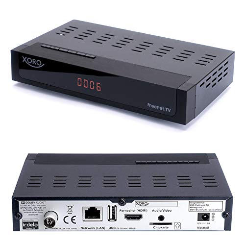 Xoro HRT 8729 Full HD HEVC DVB-T/T2 Receiver (H.265, HDTV, HDMI, kartenloses Irdeto-Zugangssystem für freenet TV, Mediaplayer, USB 2.0, 12V) schwarz