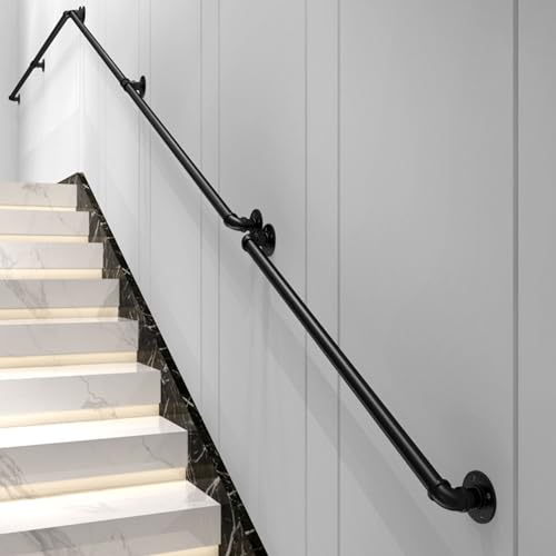 Schwarzes schmiedeeisernes Treppengeländer-Geländer, Wandmontage-Treppenhandläufe for Terrassenkorridor-Garten-Treppengeländer-Handläufe, Treppengeländer (Size : 1.83M/6FT)