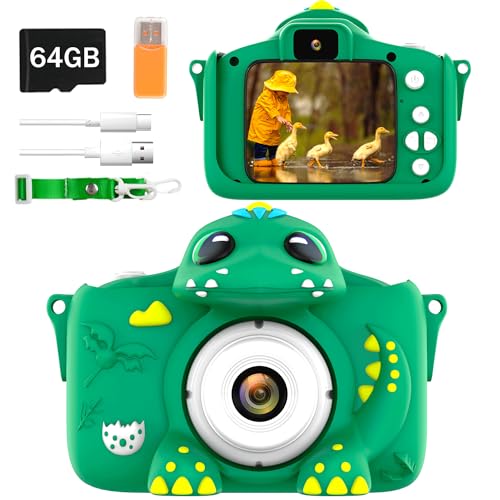 Adicop Kinderkamera Digitalkamera Fotokamera Kinder Kamera Fotoapparat mit 64GB SD-Karte für 3-10 Jahre Mädchen/Jungen Geschenk Mädchen Spielzeug Geburtstagsgeschenk Weihnachten