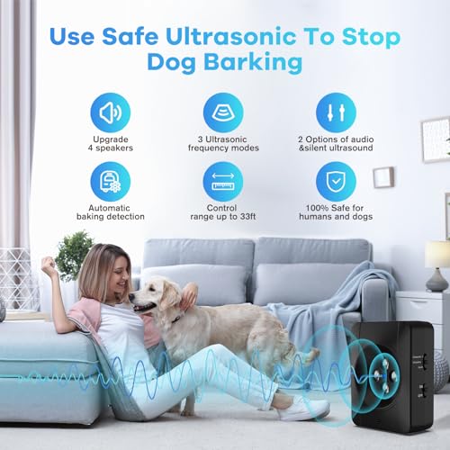 Bubbacare Antibell für Hunde, 3 Modi Automatisch Anti Bell Gerät mit 4 Ultraschallsendern, Audio & Ultraschall Hunde Bellen für Outdoor Indoor, Wiederaufladbares Anti-Bell-Mittel für Hunde