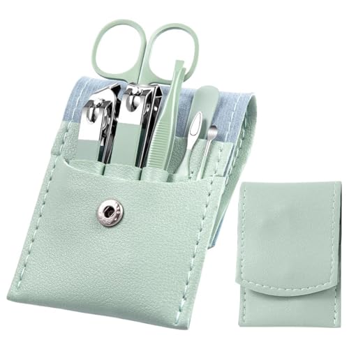 4/7 stücke Nagel Cutter Set Edelstahl Nagel Clippers Set Mit Klapp Tasche Maniküre Cutter Kits Schere Schönheit Nail art werkzeuge (Color : 7pcs-light green)