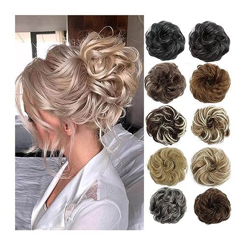 Haarteil Haargummi Hair Bun Extensions Messy Wave Curly Elastic Hair Scrunchies Synthetic Chignon Ponytail Hair Extensions Thick Updo Hairpieces for Women Girls Haarverlängerung (Color : 27H613)