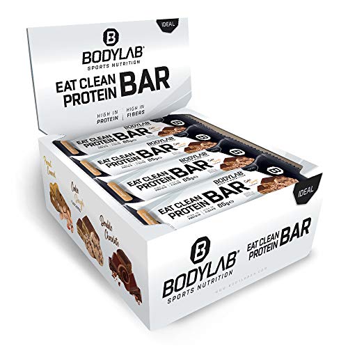 Bodylab24 Eat Clean Protein Bar 12 x 65g / Protein-Riegel mit wertvollen Ballaststoffen / 20g Eiweiß pro Riegel / Leckerer Eiweißriegel für Fitness, Sport und unterwegs / Cookie Dough