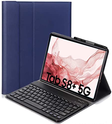 YHFZR Tastatur Hülle for Samsung Galaxy Tab S8+ - (QWERTY Layout), Ultradünn Flip Entfernbar Drahtloser Keyboardständer Ledertasche für Samsung Galaxy Tab S8+ X800/X806 12.4" 2022 Tablet, Blau