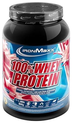 IronMaxx 100% Whey Protein Pulver Molke wasserlöslich, Geschmack Himbeer, 900 g Dose (1er Pack)