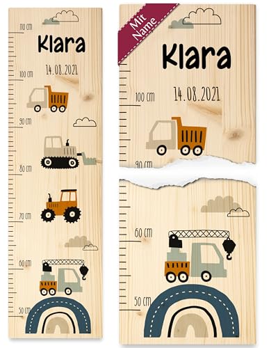 Bagger - Baustelle Baustellenfahrzeuge Baby Messlatte Kinder Kleinkinderzimmer Kran LKW Traktor - 50-110 cm - Holz