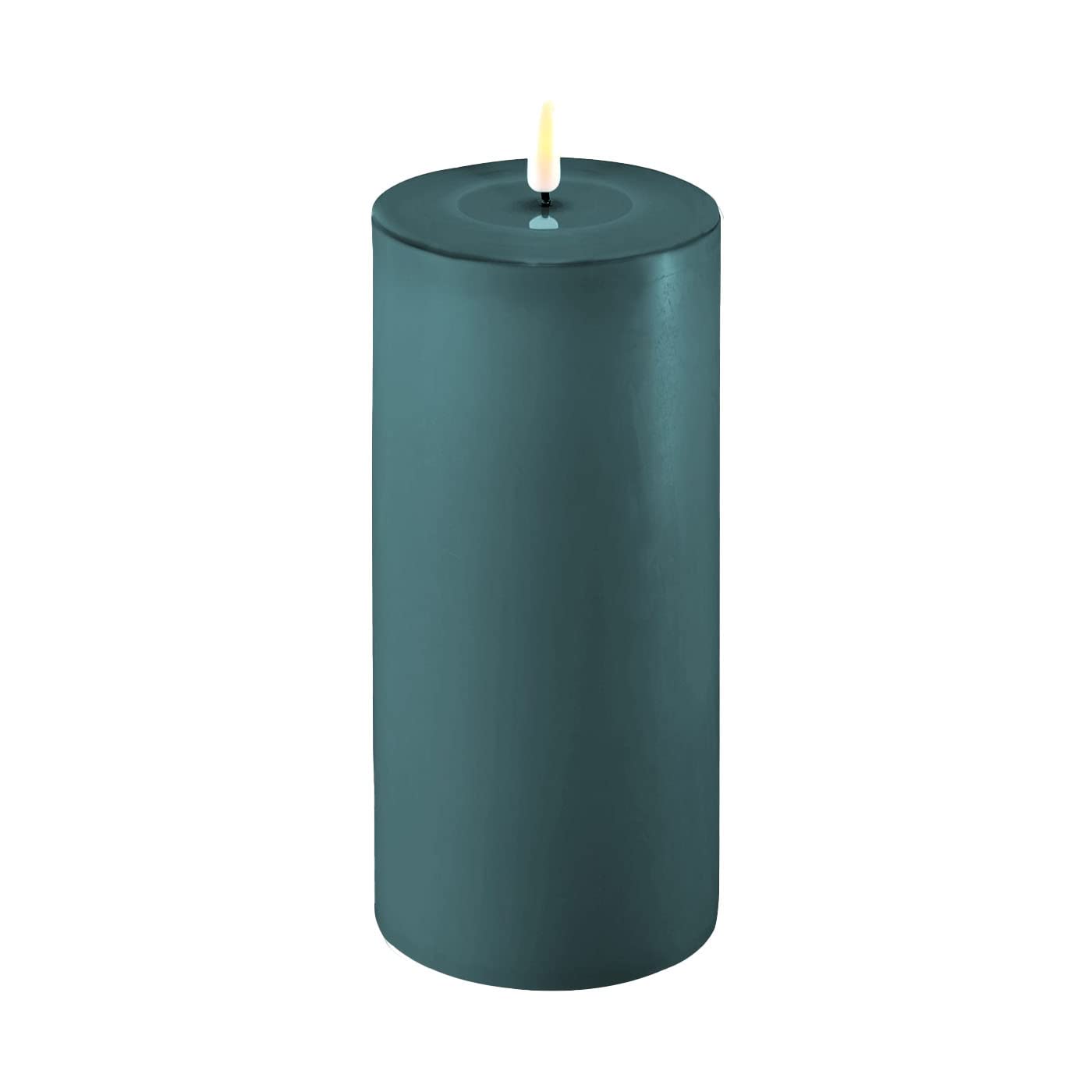ReWu LED Kerze Deluxe Homeart, Indoor LED-Kerze mit realistischer Flamme auf einem Echtwachsspiegel, warmweißes Licht -Jade Green 10 x 20 cm