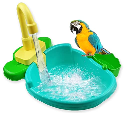 LuukUP Vogelbadewanne-Multifunktionale Papagei Bad Stand-Vogel Feeder Pet Pool-Mit Wasserhahn Lebensmittel Container Vogel Zubehör Vogel Spielzeug (A)