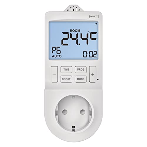 EMOS 2in1 Steckdosenthermostat und Zeitschaltuhr, digitaler Raumtemperaturregler und Timer-Steckdose für Heizung und Kühlung, Heizkörper, Infrarotheizung, Aquarium, Terrarium, Gewächshaus