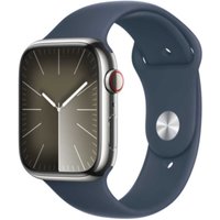 APPLE Watch Series 9 GPS + Cellular 45mm Silver Stainless Steel Case with Storm Blue Sport Band - S/M (MRMN3QF/A)