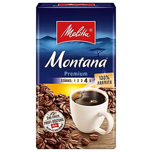 Melitta Gemahlener Röstkaffee, Filterkaffee, 100% Arabica, kräftig-feiner Geschmack, Stärke 4, Montana Premium, 2 x 500 g