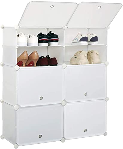 Meerveil Schuhschrank, Schuhregal, Schuhregal, Schuhaufbewahrung, Kunststoff, faltbar, mit 6 Ebenen, modularer Schuh-Organizer für platzsparende Aufbewahrung (weiß)