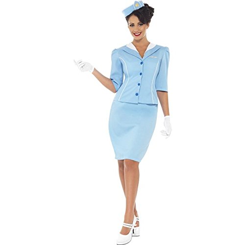 Smiffys, Damen Stewardess Kostüm, Jacke, Mock Kragen Hut und Rock und Handschuhe, Größe: S, 22117