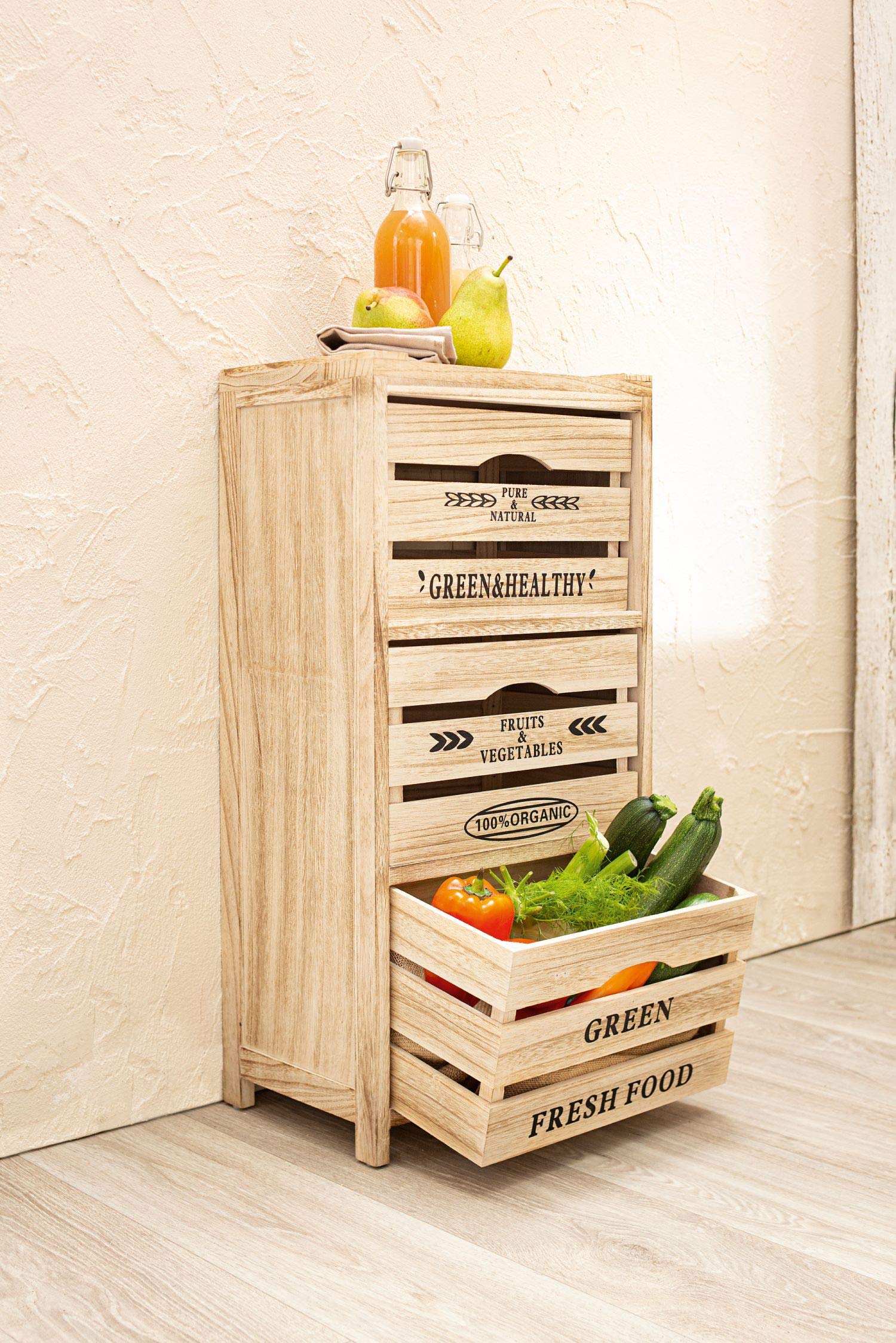 Dekoleidenschaft Kommode Food Storage aus Holz, 3 Schubladen, Obstregal, Kartoffelkiste, Küchenschrank