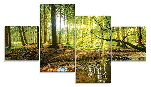 Artland Qualitätsbilder I Glasbilder Mehrteilig Wald mit Bach Deko Wandbilder Bilder 120 x 70 cm Landschaften Foto Grün D8SD