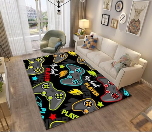 Sticker Superb. Schlafzimmer Teppich 3D Gamer Joystick Moderne Wohnzimmer Teppiche rutschfeste Graffiti Letter Spielkonsole Dekoration Weiche Flanell Carpet für Teenager Kid Boy (Farbe A,120x160 cm)