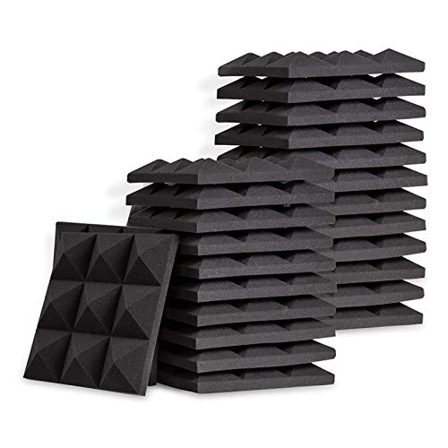 Qutsvosh 24 Stück Akustikschaumstoffplatten, Pyramiden-Studio-Keil-Fliesen für die Behandlung von Wänden und Decken, 5 x 30 x 30 cm
