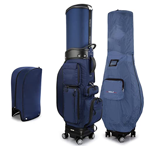 Tragbare Golftasche für Männer und Frauen, Golf-Standtasche mit 4 Universalrädern, unabhängiger Schuhtasche und Zollschloss, Reise-Golfschlägertaschen Vision