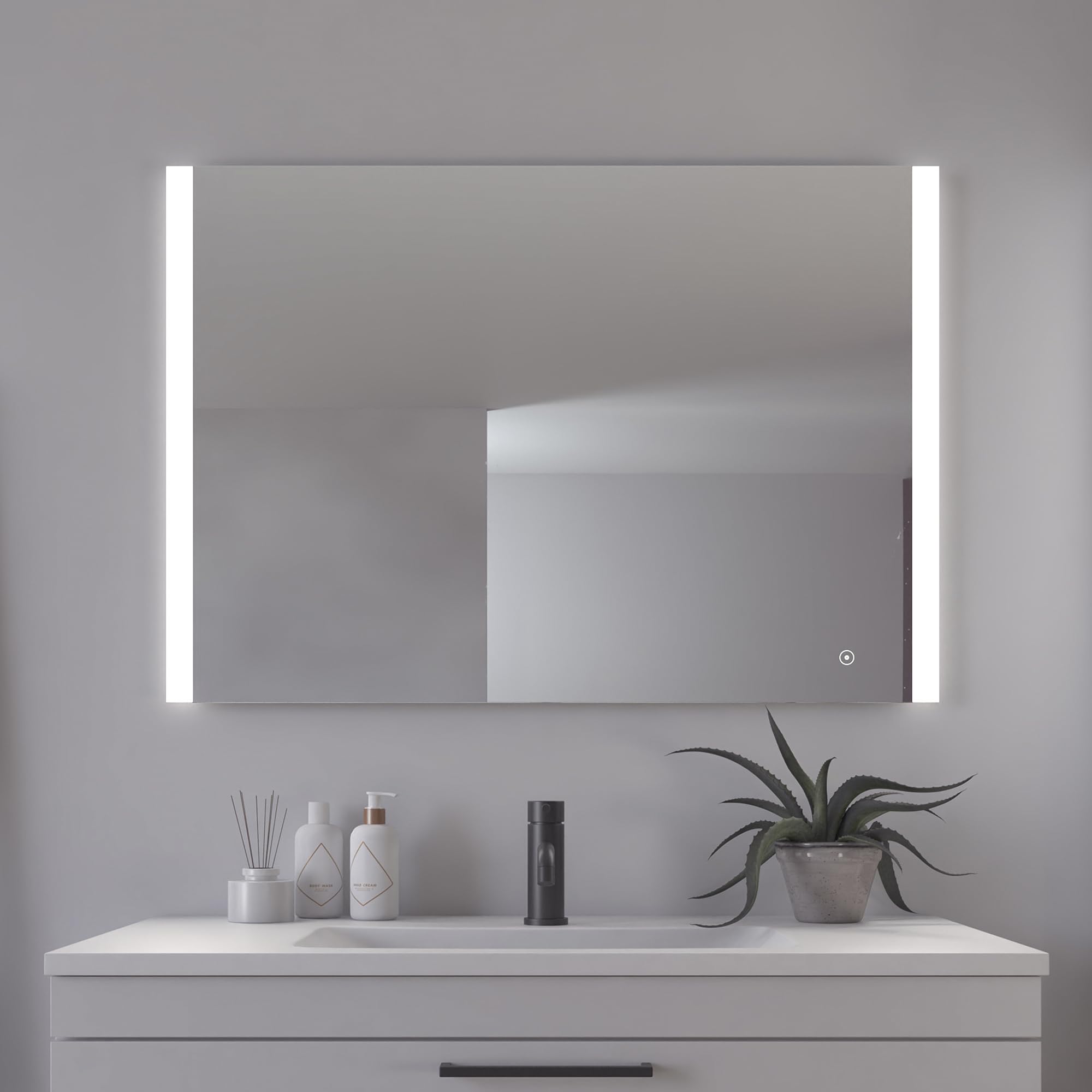 Loevschall Vega Quadratischer Spiegel mit Beleuchtung | Led Spiegel Mit Touch-Schalter 1000x700 | Badspiegel Mit Led Beleuchtung | Verstellbarer Badezimmerspiegel mit Beleuchtung