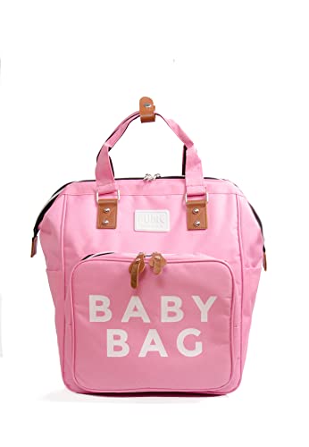 Fume London Wickelrucksack- Stilvolle und Geräumige Baby bag mit 3 Isolierten Taschen und 4 Metallfüßen, Wickeltasche für Unterwegs, Reisen und Wochenendausflüge (Rosa)