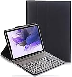 YHFZR Tastatur Hülle for Samsung Galaxy Tab S7 FE - (QWERTY Layout), Ultradünn Flip Entfernbar Drahtloser Keyboardständer Ledertasche für Samsung Galaxy Tab S7 FE T730/T736B 12.4" Tablet, Schwarz