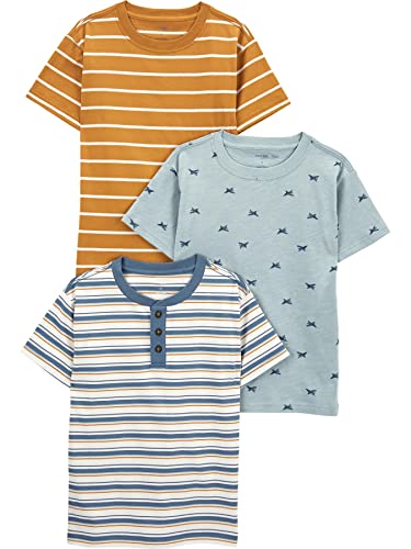 Simple Joys by Carter's Jungen Kurzärmlige Hemden, 3er-Pack, Gold/Marineblau/Blau/Streifen, 7 Jahre