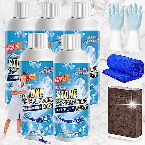 Donubiiu Stone Stain Cleaner, Stone Stain Remover Cleaner, Floor Cleaner, Marble Cleaner Stain Remover, Stone Crystal Plating Agent, Kitchen Marble Oil Stain Cleaner Polishes (5PCS)