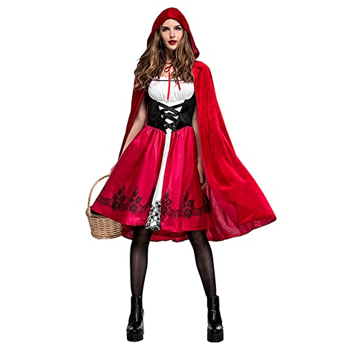 Rotkäppchen Kostü Damen | Prinzessin Kostü Damen | Halloween Rotkäppchen Kostü Damen | Hexe Prinzessin Kleid Und Umhang Mit Kapuze Für Erwachsene | Roter Umhang Rotkäppchen Kostümset Für Erwachsen