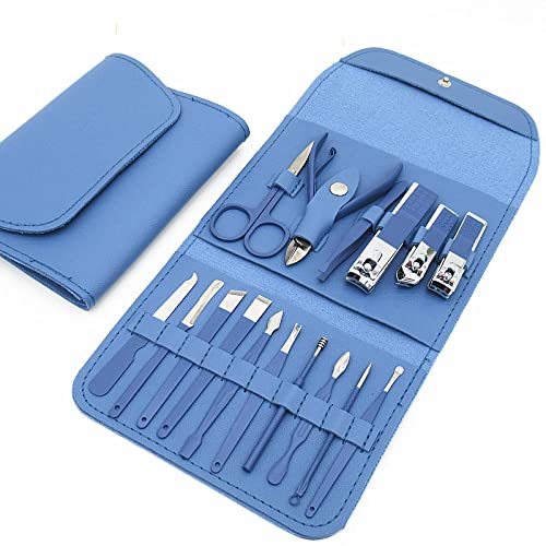 Maniküre-Set Nagelknipser Werkzeuge Haushalt 12/16-teiliges Edelstahl-Ohrlöffel-Nagelschneider-Scheren-Set für Maniküre-Werkzeuge, 16 Stück blau