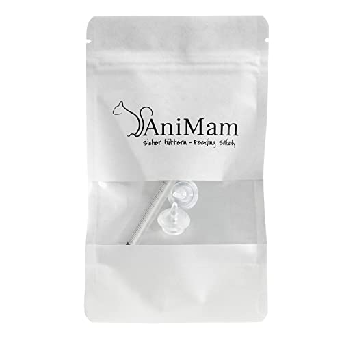 AniMam Bundle (5 Mini & 5 Midi) + 3ml Futter-Medikament-Spritze, Aufzucht-Nippel mit Futter-Spritze für Neugeborene Welpen und Kätzchen, sowie Hamster, Mäuse, Eichhörnchen, Igel und weitere Wildtiere