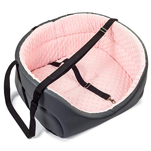 BoutiqueZOO Hunde Autositz Universal Waschbar Abriebfest, Autositz Hund für Vordersitz, Beifahrersitz, Rückbank, Hundebett Hundetasche, M: 51 cm x 40 cm, Rosa - Kunstleder und Plüsch Stoff