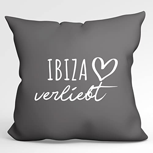 Huuraa Kissen Ibiza verliebt Deko Kopfkissen mit Füllung Steel Grey mit Namen deiner lieblings Insel Geschenk Idee für Freunde und Familie