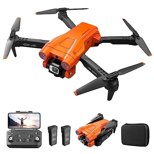 RC Drohne mit 4K HD Dual Kamera, 1080P RC Quadrocopter inkl. 2 Batterien, Hindernisvermeidung Headless-Modus, Gestensteuerung Anfänger (Orange)