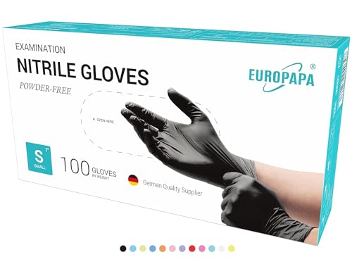 EUROPAPA® 500x Einweghandschuhe Nitrilhandschuhe puderfrei Untersuchungshandschuhe EN455 EN374 latexfrei Einmalhandschuhe Handschuhe in Gr. S, M, L & XL verfügbar (Schwarz, S)