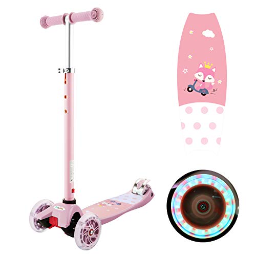 WeSkate Roller für Kinder mit 3 Rädern für Kleinkinder, Mädchen und Jungen 4 Verstellbare Höhen Neigbar Rosa