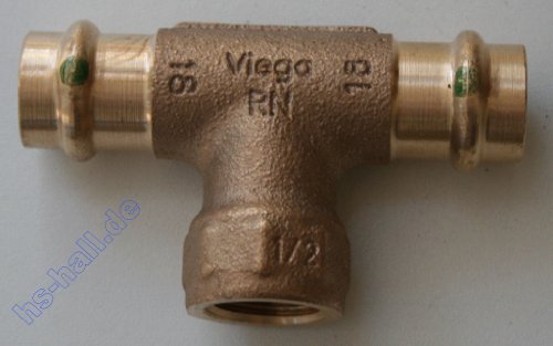 Viega T-Stück Sanpress 2217.2 RG SC-Contur mit IG 18 x 1/2 Zoll x 18 mm, 281359