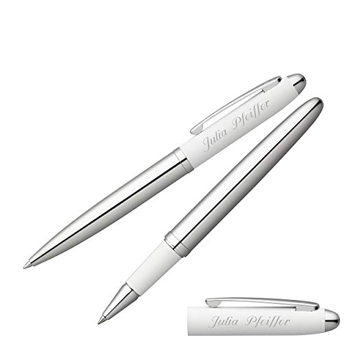 Senator Schreibset Nautic Weiß Kugelschreiber Tintenroller mit Laser-Gravur und Geschenk-Etui