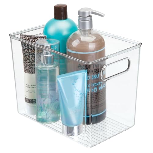 mDesign Aufbewahrungsbox mit Griffen – tiefe Badablage aus Kunststoff für den Waschtisch, Schrank oder das Regal – Ablagebox für Seife, Lotion, Shampoo usw. – durchsichtig