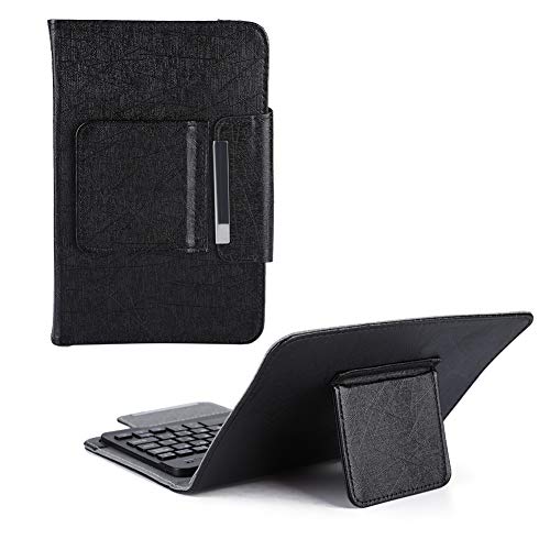 Bluetooth-Tastatur-Schutzhülle, PU-Leder, Schutzhülle mit Halterung für Tablets und Handys mit 7 Zoll (17,8 cm) (schwarz)