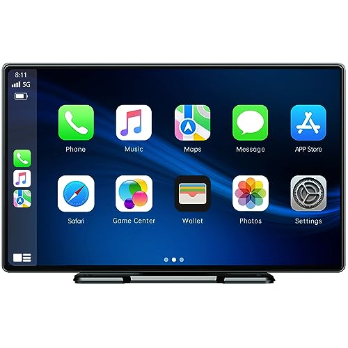 Wireless Carplay & Android Auto Tragbares Autoradio Bluetooth 9 Zoll IPS Touchscreen Audioempfänger, Digitaler Media Receiver mit Airplay/Siri/Google Assistant/GPS/FM Transmitter/AUX für Apple Carplay