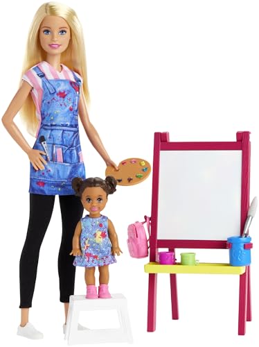 Barbie GJM29 Kunstlehrerin Puppe (blond) und Spielset, Multi