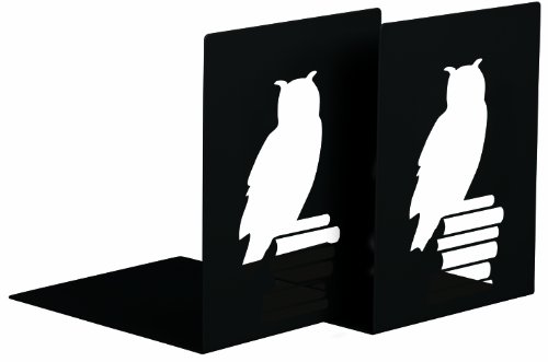 moses. libri_x, Buchstützen-Set Leseeule, 2er-Set Buchständer aus Metall , Zwei schwarze Metall-Buchstützen im Set mit wunderschön ausgestanzten Lese-Eulen, 16 cm x 16 cm x 12,5 cm