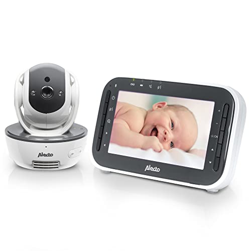 Alecto DVM200M Funk Babyphone steuerbarer Kamera - 100% störungsfreie Babyfon - Indoor Baby Monitor mit Nachtsicht und hohe Reichweite von bis zu 300 Meter - 11 cm. Mehrkameradisplay - Weiß